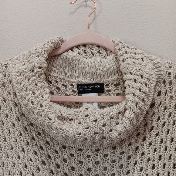 Jones New York Net Blouse Size Medium Cowl Neck Short Sleeve Metallic Brown - Picture 7 of 12